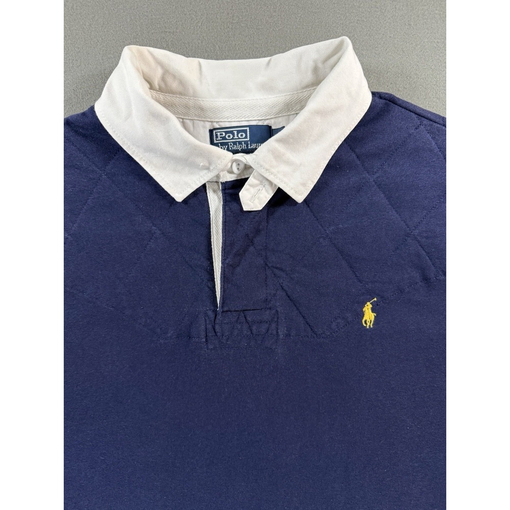 Size XL - Vintage Polo Ralph Lauren Navy Blue Padded Rugby Long Sleeve Shirt
